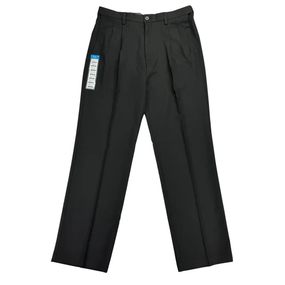 Haggar Mens Cool 18 Pro Classic Fit Pleated Stretch Dress Pants Black 34x32